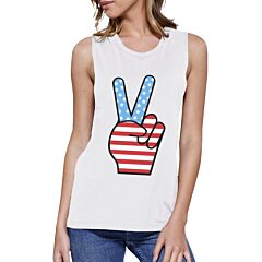 Peace Sign American Flag Unique Independence Day Muscle Top For Her