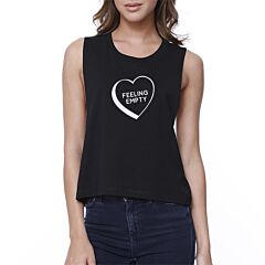 Feeling Empty Heart Women's Black Crop Top Sleeveless Graphic Shirt