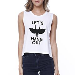 Let's Hang Out Bat Womens White Crop Top