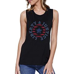 Liberty &amp; Justice Black Cotton Graphic Muscle Tanks Gifts For Women