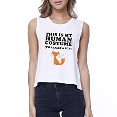 This Is My Human Costume Fox Womens White Crop Top