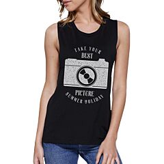 Take Your Best Picture Summer Holiday Womens Black Muscle Top