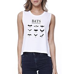 Bats Funny Halloween Graphic Design Printed Women's White Crop Top