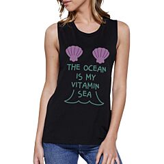 The Ocean Is My Vitamin Sea Womens Cute Summer Muscle Top Cotton