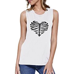 Skeleton Heart Womens White Muscle Top