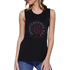 Independence Day Black Crewneck Cotton Graphic Muscle Tee For Women