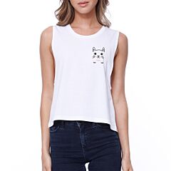 Meow Pocket Cat Crop Tee Girl's Sleeveless Shirt Junior Tank Top