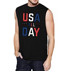 USA All Day Mens Black Sleeveless Muscle Tee Unique Workout Tanks