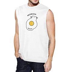 Meowgical Cat And Fried Egg Mens White Muscle Top