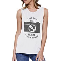 Take Your Best Picture Summer Holiday Womens White Muscle Top