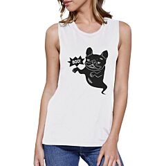 Boo French Bulldog Ghost Womens White Muscle Top