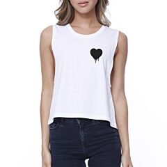 Melting Heart Womens White Crop Shirt Pocket-Size Print Cute Design