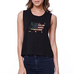 American Flag Crop Tee Sleeveless Shirt Cute July 4th Tank Top