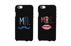Mr. Blue Mustache &amp; Mrs. Pink Lips Matching Couple Black Phonecases (Set)