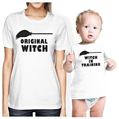 Original Witch And Witch In Training Mom and Baby Matching White Shirt