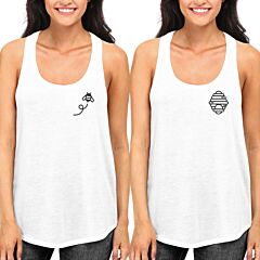Cute Honey Comb and Bee BFF Matching White Tank Tops for Women and Girls