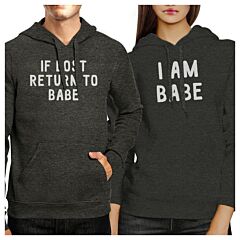 If Lost Return To Babe And I Am Babe Matching Couple Dark Grey Hoodie