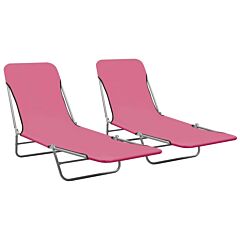 Folding Sun Loungers 2 Pcs Steel And Fabric Pink - Pink