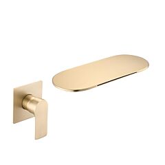 Brushed Gold Wall Mount Bathroom Waterfall Single Handle Sink Faucet - Brushed Gold