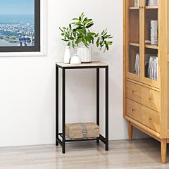 2-tier End Table, Industrial Side Table Nightstand With Durable Metal Frame, Coffee Table With Mesh Shelves For Living Room, Oak Finish - Black Oak