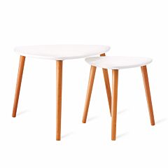 Nesting Coffee Tables Set Of 2, Modern Furniture Decor Side End Table For Living Room, Office, Balcony, Easy Assembly, Triangle, White/rubber Wood Legs - 15.7 Inch+23.6 Inch