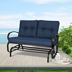 Outdoor Patio Glider Bench Loveseat Outdoor Cushioned 2 Person Rocking Seating Patio Swing Chair - Navy