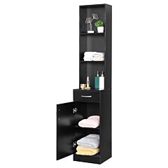 Fch Mdf With Triamine One Door One Drawer Three Compartments High Cabinet Bathroom Wall Cabinet Black Rt - Black