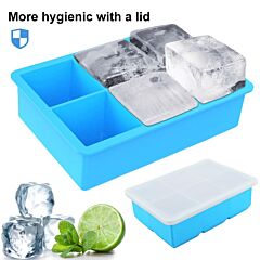Food Grade Silicone 6 Grids Square Ice Cube Tray Maker Mold Container With Lid - Sky Blue