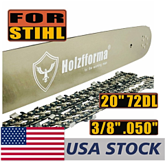Holzfforma® 20inch 3/8 .050 72dl Bar & Full Chisel Saw Chain Combo Compatible With Stihl Chainsaw Ms360 Ms361 Ms362 Ms380 Ms390 Ms440 Ms441 Ms460 Ms461 Ms660 Ms661 Ms650 - 20inch