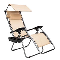 Zero Gravity Lounge Chair With Awning Leisure Chair Khaki - Khaki
