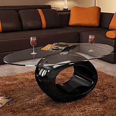 Coffee Table With Oval Glass Top High Gloss Black - Black