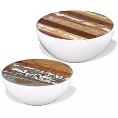 Two Piece Bowl Shaped Coffee Table Set Solid Reclaimed Wood - White