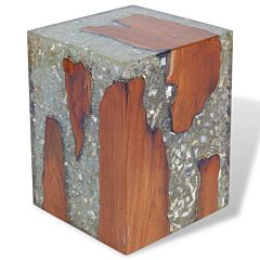 Stool Solid Teak Wood And Resin - Multicolour