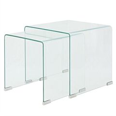 Two Piece Nesting Table Set Tempered Glass Clear - Transparent