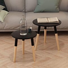 Side Table Set 2 Pieces Solid Pinewood Black - Black