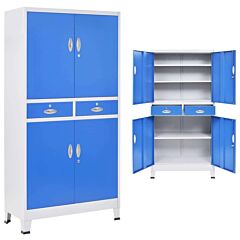 Office Cabinet With 4 Doors Metal 35.4"x15.7"x70.9" Gray And Blue - Blue