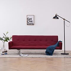 Sofa Bed With Armrest Wine Red Polyester - Red