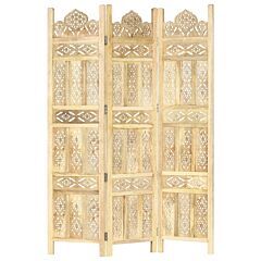 Hand Carved 3-panel Room Divider 47.2"x65" Solid Mango Wood - Brown
