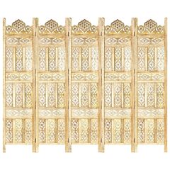 Hand Carved 5-panel Room Divider 78.7"x65" Solid Mango Wood - Brown
