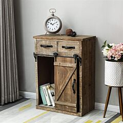 Classic American Country Style Single Barn Door With 2 Drawers Vintage Wooden Cabinets Xh - Burlywood