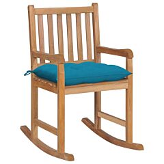 Rocking Chair With Light Blue Cushion Solid Teak Wood - Blue