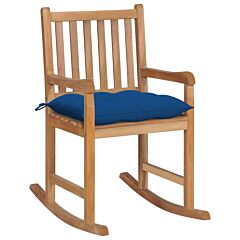 Rocking Chair With Blue Cushion Solid Teak Wood - Blue