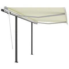 Manual Retractable Awning With Posts 118.1"x98.4" Cream - Cream