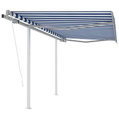 Automatic Retractable Awning With Posts 9.8'x8.2' Blue&white - Blue