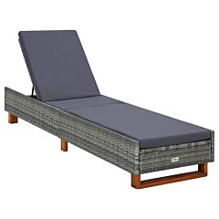 Sunbed With Cushion Poly Rattan Gray - Grey