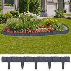 Lawn Fence Stone Look 41 Pcs Plastic 393.7" - Anthracite