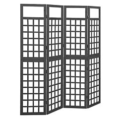 4-panel Room Divider/trellis Solid Fir Wood Black 63.4"x70.9" - Black