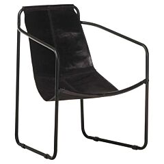 Relaxing Armchair Black Real Leather - Black