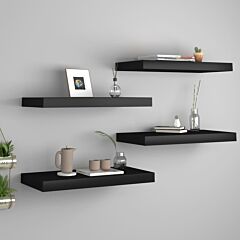 Floating Wall Shelves 4 Pcs Black 19.7"x9.1"x1.5" Mdf - Black
