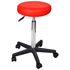 Office Stool Red Faux Leather - Red